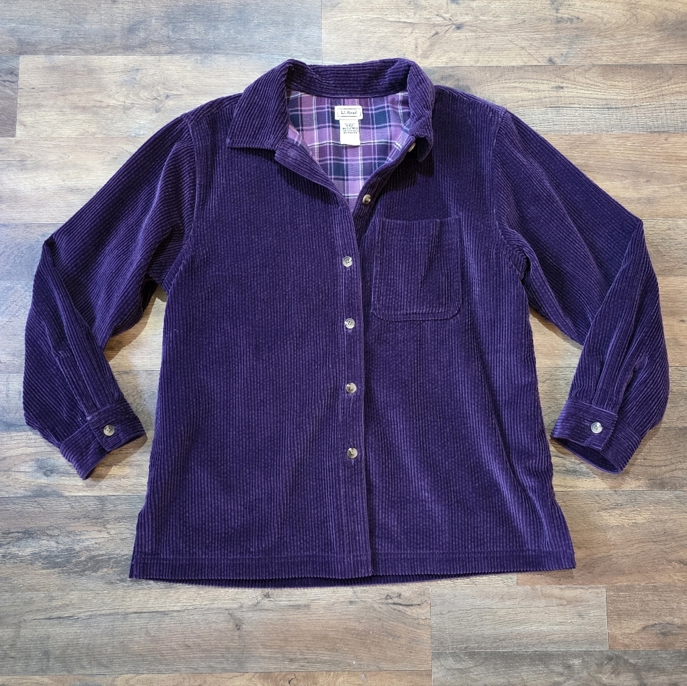 L.L Bean Vintage Women's Purple Thick Courdoury Plaid Lining Long Sleeve Shirt S